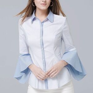 White House Black Market Sophia Stripe Bell Cuff Shirt Size 4